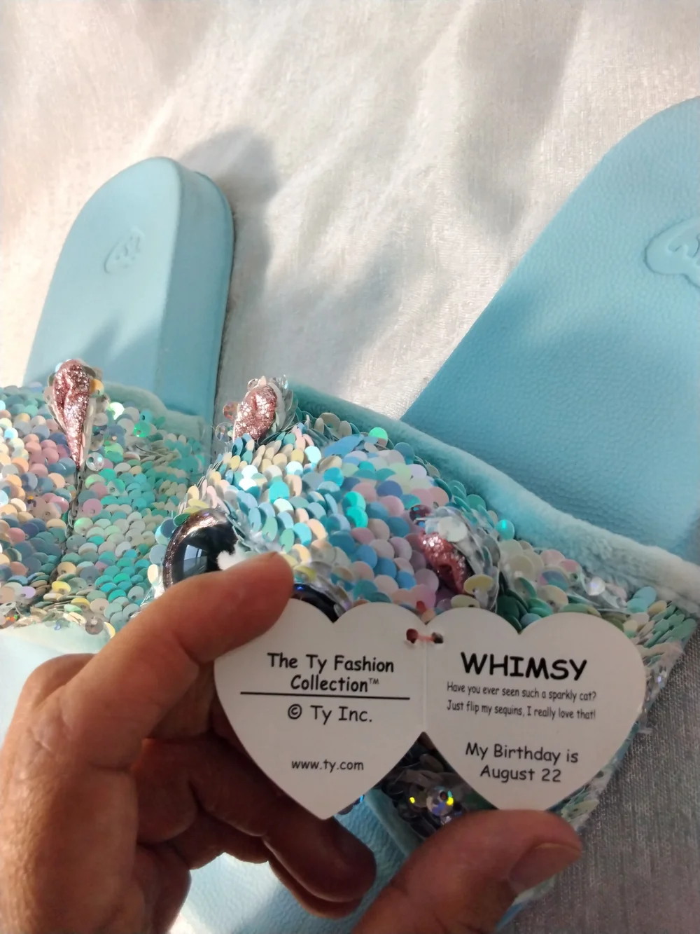 Ty Light Blue Sequin Bear Kids Slide Sandals